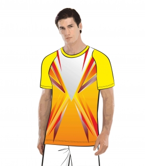 Футболка простая 208 мужская рукав короткий фигурный реглан расцветка3 желтая